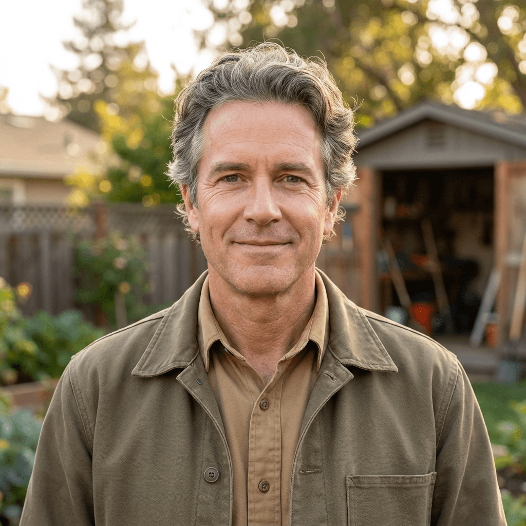 Male business owner in his early 50s, White, practical and straightforward appearance