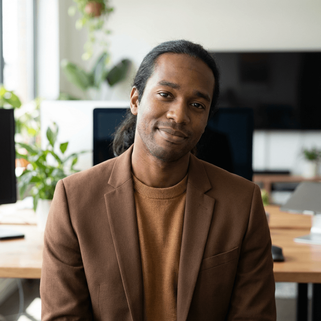 Male office manager in his 30s in a modern office