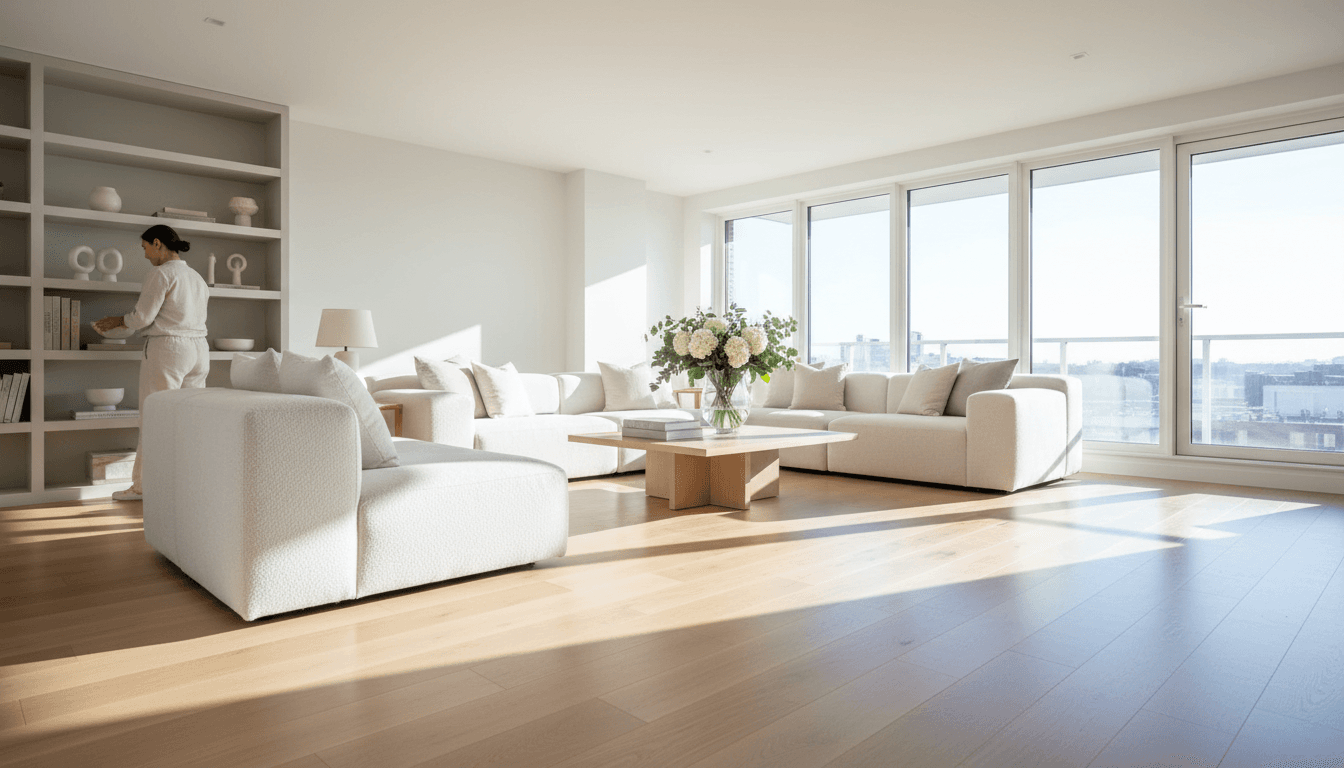 Spotless apartment living room after move-out clean