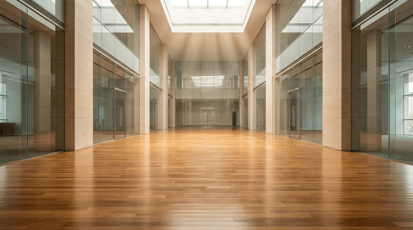 Clean office lobby with polished floors